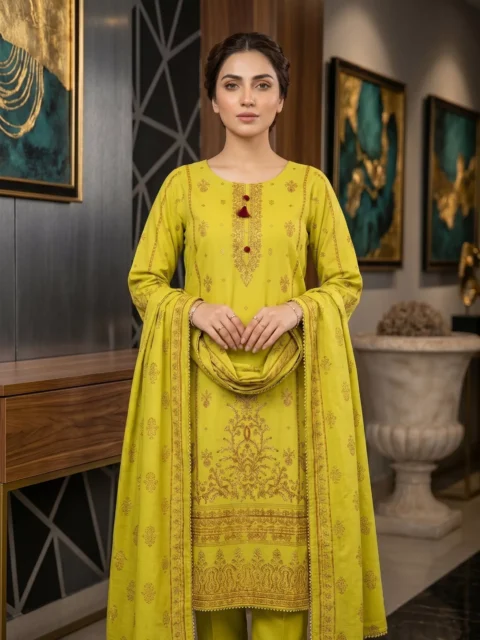 Lime Green Embroidered 3 Piece Lawn Suit | Summer Luxury