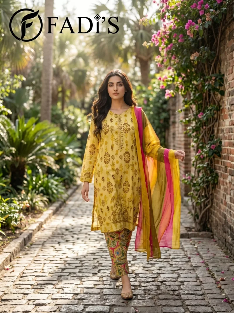 Yellow Printed 3 Piece Lawn Suit | Summer Chunri Edition