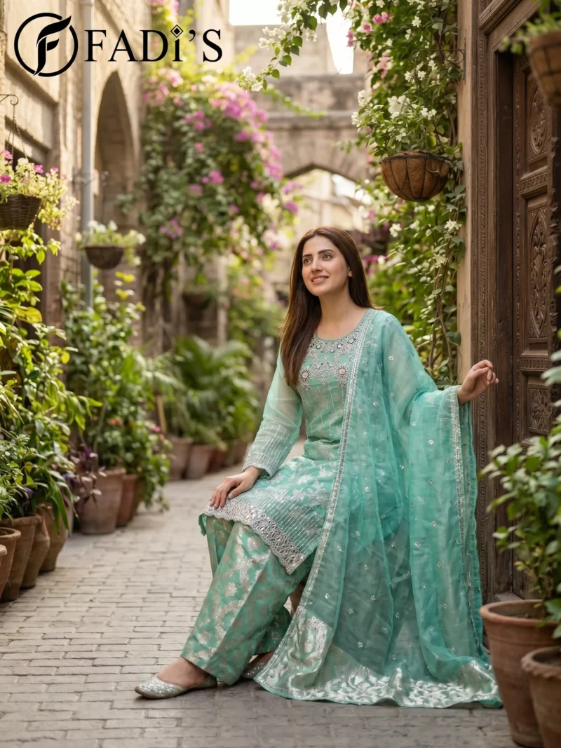 Mint Green Mirror Work 3 Piece Luxury Suit | Neew Arrivals