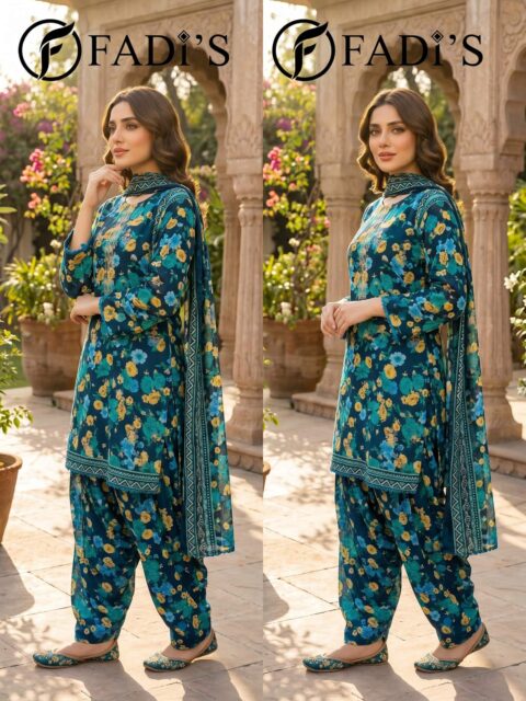Teal Floral Printed 3 Piece Lawn Suit | Summer Co-Ord