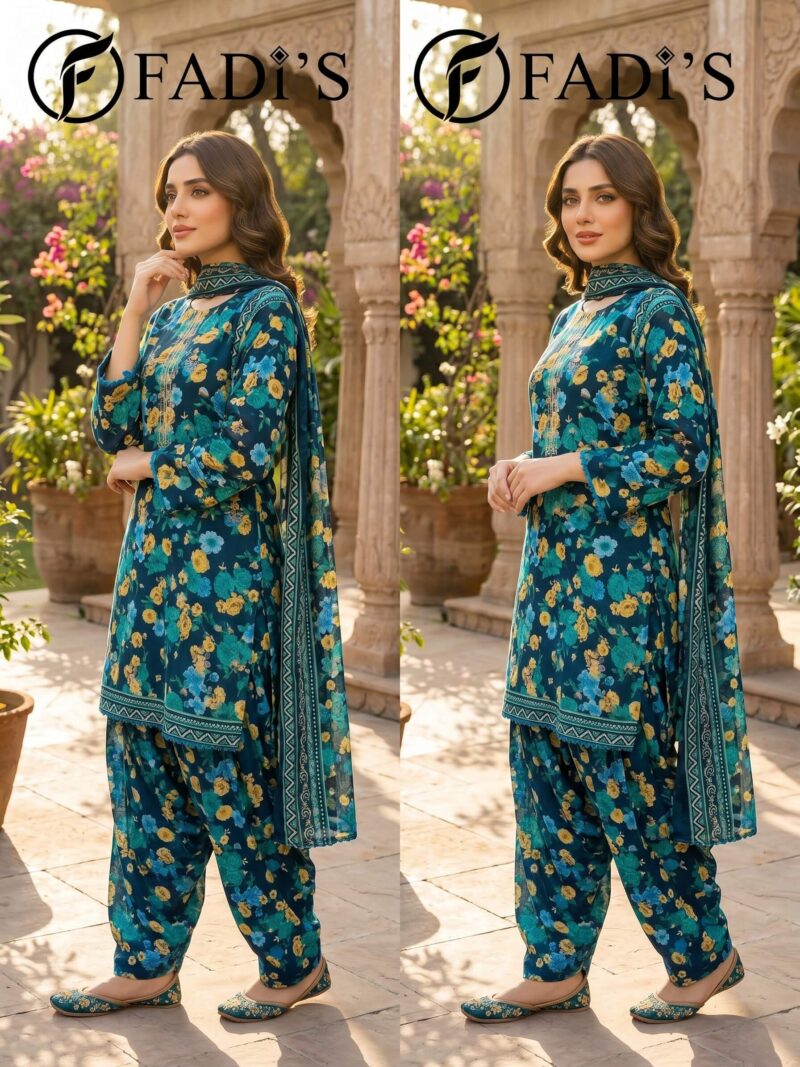 Teal Floral Printed 3 Piece Lawn Suit | Summer Co-Ord