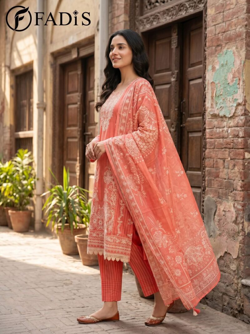 Peach Embroidered 3 Piece Lawn Suit | Summer Collection