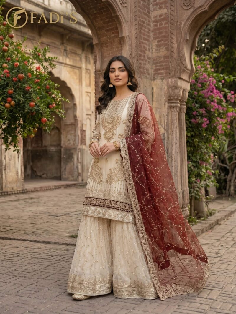 Ivory Embroidered Luxury Sharara Suit | Wedding Edition